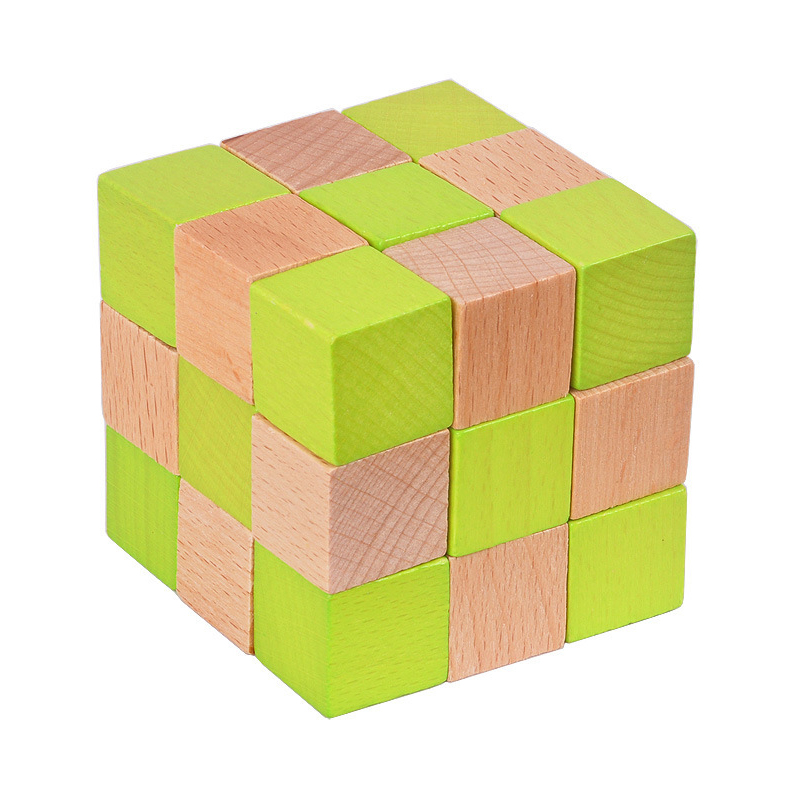 Brain Teaser Cube - Drewniana kubek-puzzle w kształcie węża, łamigłówka